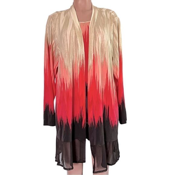 Attitudes by Renee Jersey Mesh Trim Tank & Cardigan Set - Picture 2 of 6